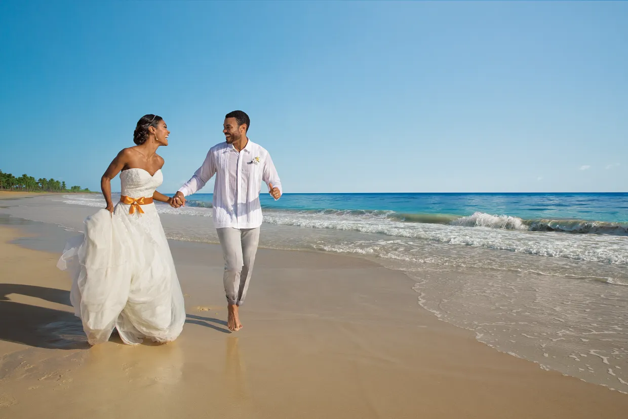 Newlyweds on Dominican Republic Beach after Destination Wedding Ceremony